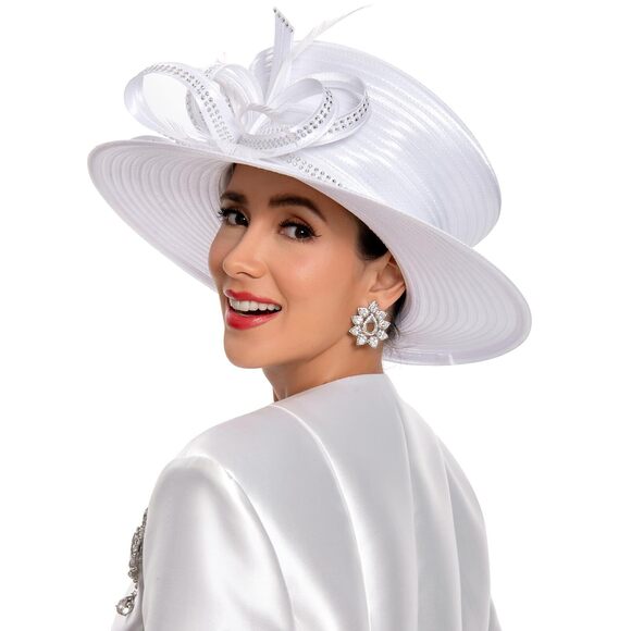 2682 Women\'s Church Hat For Baptism Wedding Wide Brim Rhinestone Fascinator main image 7